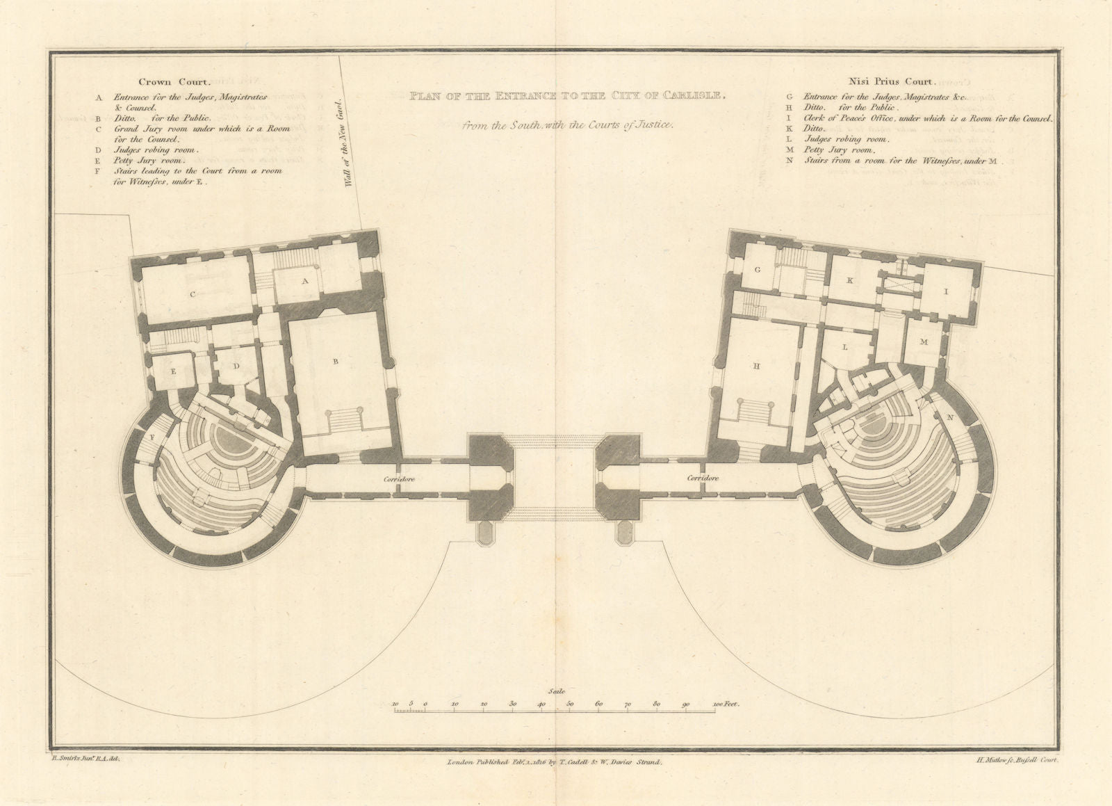 Carlisle Citadel plan from the south. Cumbria. SMIRKE 1816 old antique map